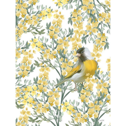 Yellow Spring Finch Gold Ornate Wood Framed Art Print with Double Matting by House Fenway