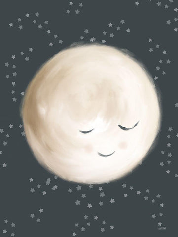 Happy Little Moon II White Modern Wood Framed Art Print with Double Matting by House Fenway