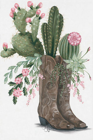 Cactus Boots White Modern Wood Framed Art Print with Double Matting by Hollihocks Art