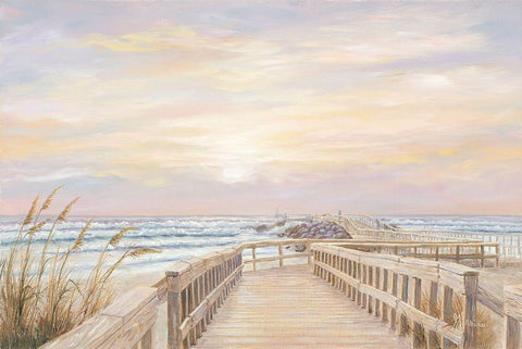 Ponce Inlet Jetty Sunrise White Modern Wood Framed Art Print with Double Matting by Janisse, Georgia