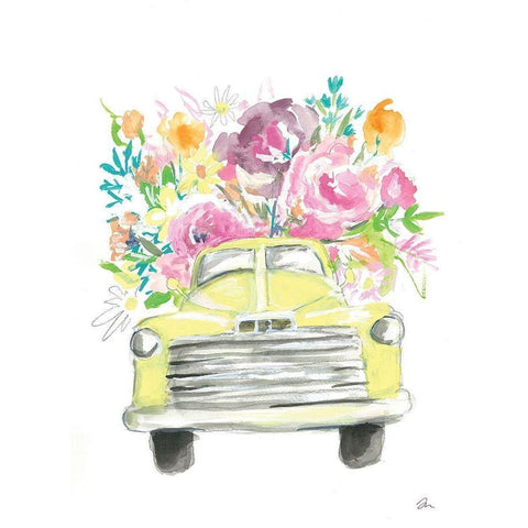 Yellow Flower Truck Gold Ornate Wood Framed Art Print with Double Matting by Mingo, Jessica