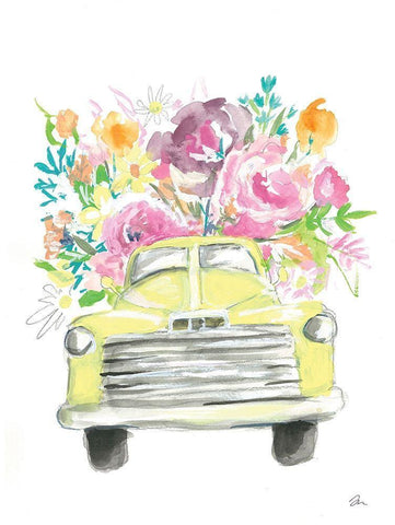Yellow Flower Truck White Modern Wood Framed Art Print with Double Matting by Mingo, Jessica