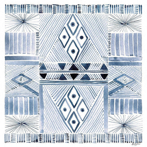 Indigo Diamond Pattern White Modern Wood Framed Art Print with Double Matting by Talent, Kelley