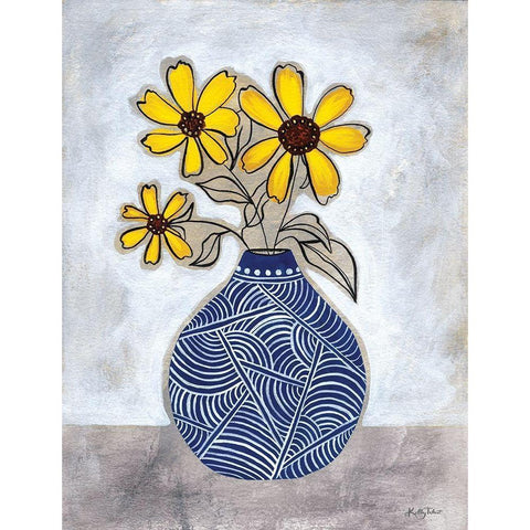 Three Yellow Daisies Gold Ornate Wood Framed Art Print with Double Matting by Talent, Kelley