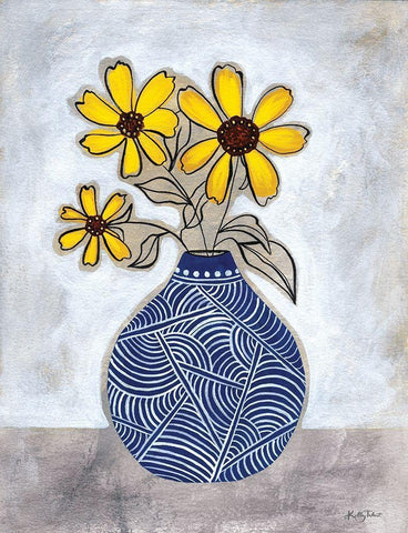 Three Yellow Daisies White Modern Wood Framed Art Print with Double Matting by Talent, Kelley