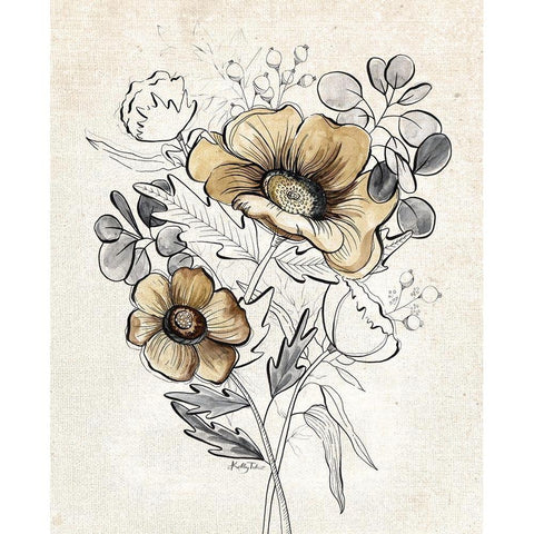 Serene Bouquet 1 Gold Ornate Wood Framed Art Print with Double Matting by Talent, Kelley