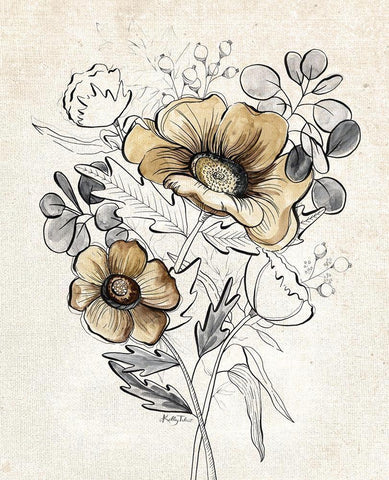 Serene Bouquet 1 White Modern Wood Framed Art Print with Double Matting by Talent, Kelley