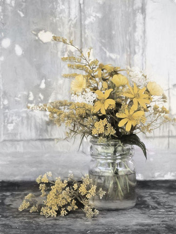 Gold Wildflowers II White Modern Wood Framed Art Print with Double Matting by Deiter, Lori