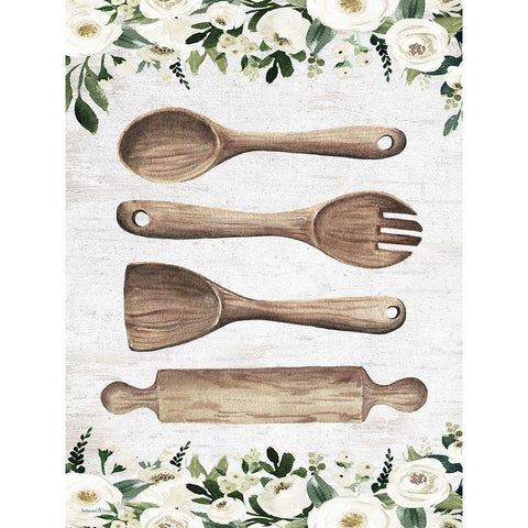 Wooden Utensils Black Modern Wood Framed Art Print with Double Matting by lettered And lined