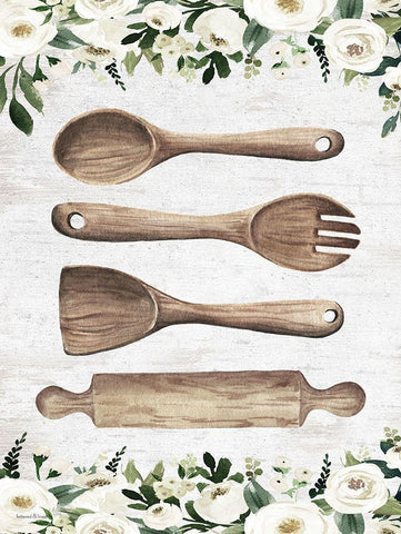 Wooden Utensils White Modern Wood Framed Art Print with Double Matting by lettered And lined