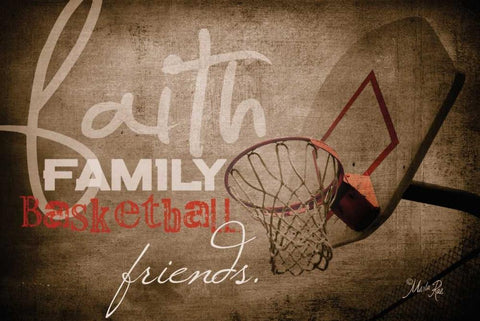 Faith, Family, Basketball Black Ornate Wood Framed Art Print with Double Matting by Rae, Marla