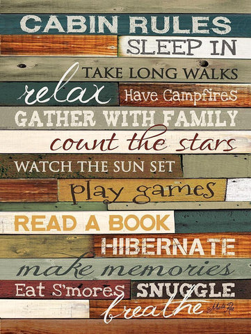 Cabin Rules White Modern Wood Framed Art Print with Double Matting by Rae, Marla