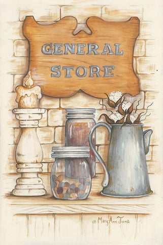 General Store White Modern Wood Framed Art Print with Double Matting by June, Mary Ann