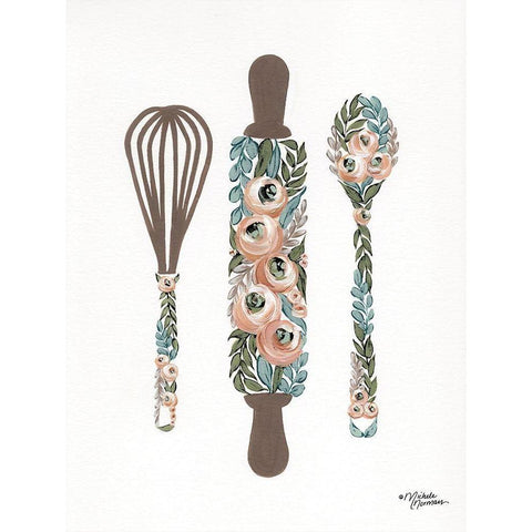 Floral Baking Tools Black Modern Wood Framed Art Print with Double Matting by Norman, Michele
