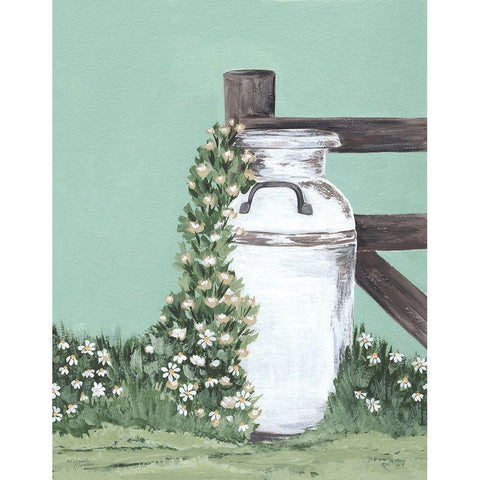 Milk Can With Cascading Flowers Black Modern Wood Framed Art Print by Norman, Michele