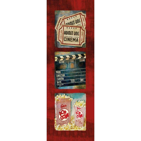 Admit One Movie Tryptic Gold Ornate Wood Framed Art Print with Double Matting by Mollie B.