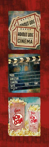 Admit One Movie Tryptic Black Ornate Wood Framed Art Print with Double Matting by Mollie B.