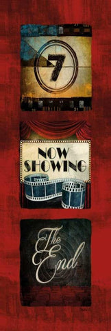 Now Showing Movie Tryptic White Modern Wood Framed Art Print with Double Matting by Mollie B.