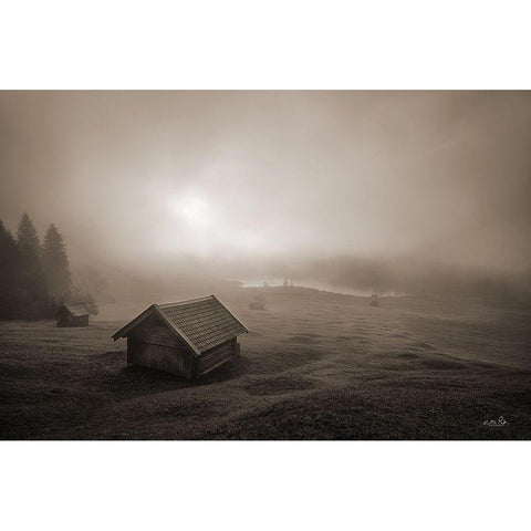 Misty Morning Sunrise White Modern Wood Framed Art Print by Podt, Martin