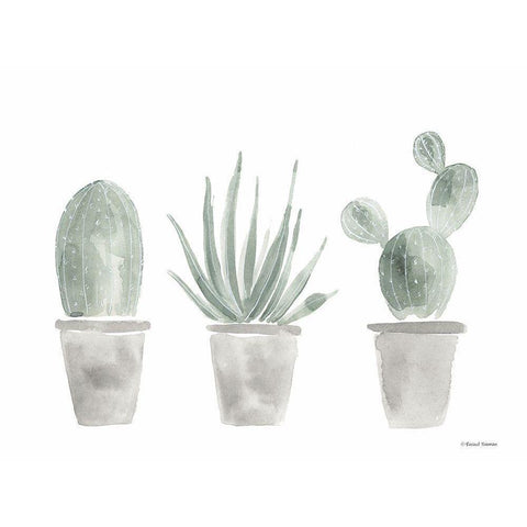 Sage Cactus Trio Black Modern Wood Framed Art Print by Nieman, Rachel