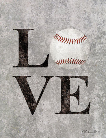 LOVE Baseball White Modern Wood Framed Art Print with Double Matting by Ball, Susan
