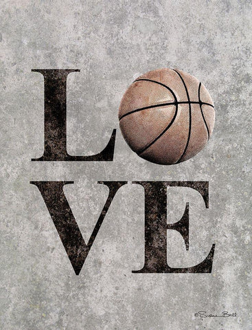 LOVE Basketball White Modern Wood Framed Art Print with Double Matting by Ball, Susan