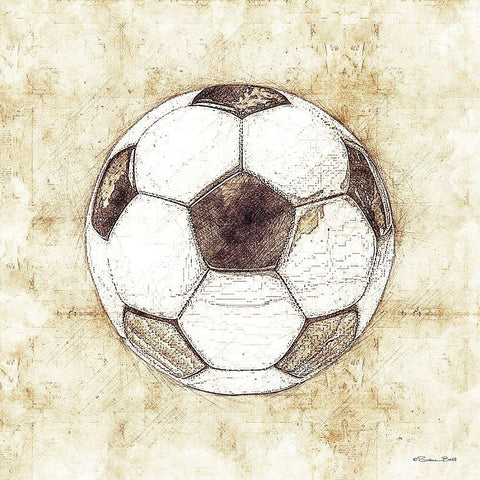 Soccer Sketch Black Ornate Wood Framed Art Print with Double Matting by Ball, Susan