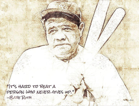 Babe Ruth Sketch Black Ornate Wood Framed Art Print with Double Matting by Ball, Susan