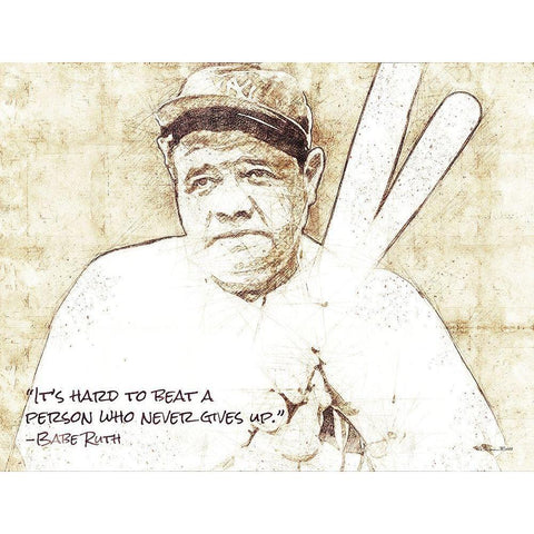 Babe Ruth Sketch Black Modern Wood Framed Art Print by Ball, Susan