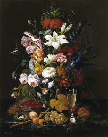 Floral Mix Black Ornate Wood Framed Art Print with Double Matting by Stellar Design Studio