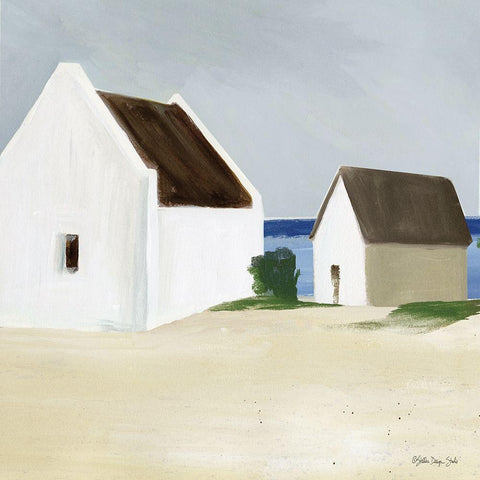 Beach Huts 2  Black Modern Wood Framed Art Print with Double Matting by Stellar Design Studio