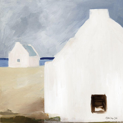 Beach Huts 3  Black Modern Wood Framed Art Print with Double Matting by Stellar Design Studio