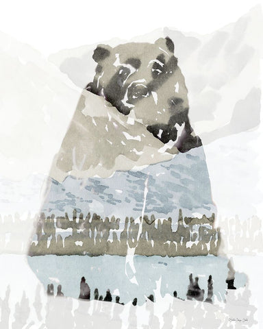 Bear Impression 1 White Modern Wood Framed Art Print with Double Matting by Stellar Design Studio