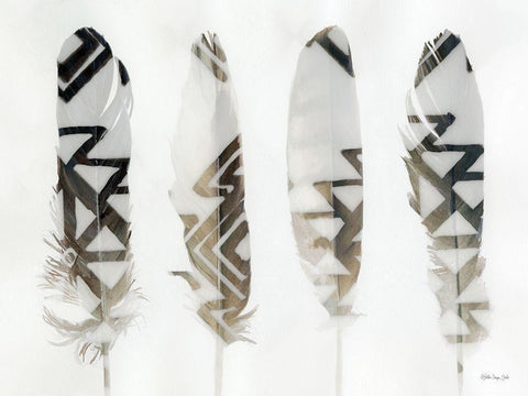 Feathers 1 White Modern Wood Framed Art Print with Double Matting by Stellar Design Studio