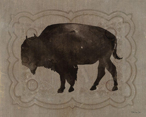 Buffalo Impression 2 White Modern Wood Framed Art Print with Double Matting by Stellar Design Studio