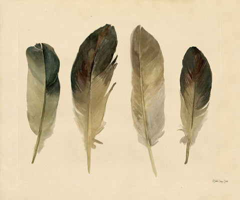 Four Feathers White Modern Wood Framed Art Print with Double Matting by Stellar Design Studio