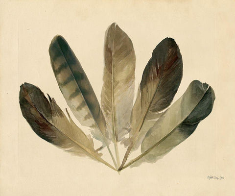 Five Feathers White Modern Wood Framed Art Print with Double Matting by Stellar Design Studio