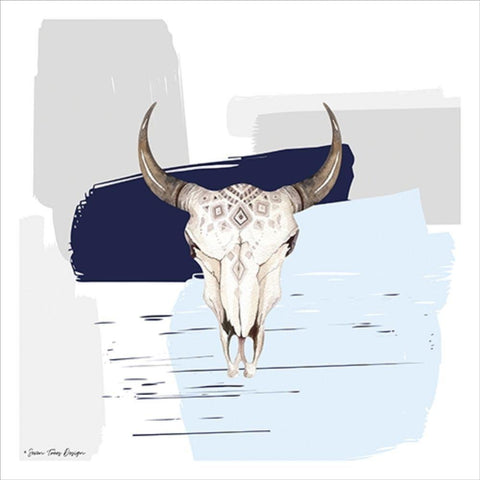 Colored Steer Head II White Modern Wood Framed Art Print with Double Matting by Seven Trees Design