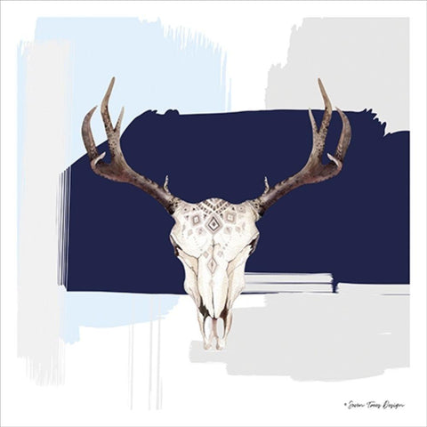 Colored Steer Head III White Modern Wood Framed Art Print with Double Matting by Seven Trees Design