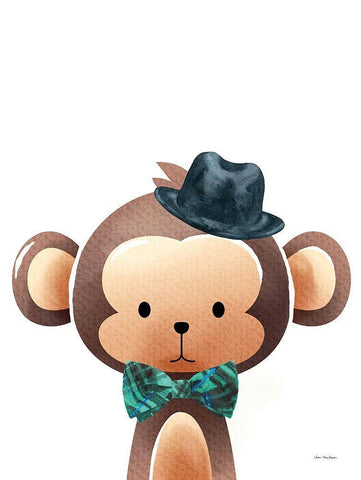 Mr. Monkey White Modern Wood Framed Art Print with Double Matting by Stellar Design Studio