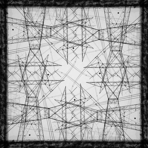Black and white of power lines and towers abstract White Modern Wood Framed Art Print by Jaynes Gallery