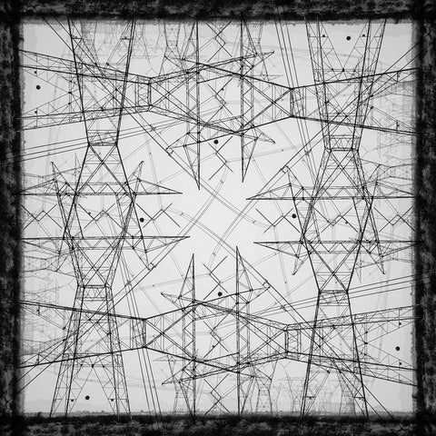 Black and white of power lines and towers abstract White Modern Wood Framed Art Print with Double Matting by Jaynes Gallery