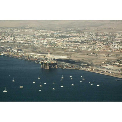 Namibia, Swakopmund Aerial cityscape and bay Black Modern Wood Framed Art Print by Kaveney, Wendy