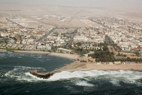 Namibia, Swakopmund Aerial cityscape and bay Black Ornate Wood Framed Art Print with Double Matting by Kaveney, Wendy