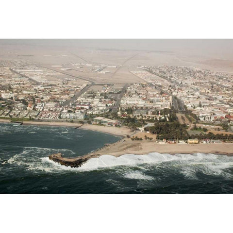 Namibia, Swakopmund Aerial cityscape and bay White Modern Wood Framed Art Print by Kaveney, Wendy