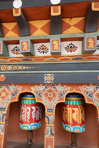 Bhutan Colorful prayer wheels Black Ornate Wood Framed Art Print with Double Matting by Hopkins, Cindy Miller