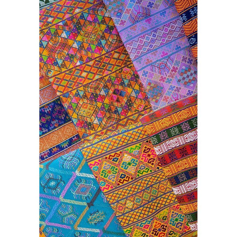 Bhutan-Thimphu Traditional colorful and ornate hand woven textiles White Modern Wood Framed Art Print by Hopkins, Cindy Miller