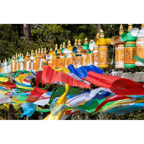 Bhutan-Paro Colorful prayer wheels and flags along the hiking trail to the Tigers Nest Monastery Gold Ornate Wood Framed Art Print with Double Matting by Hopkins, Cindy Miller
