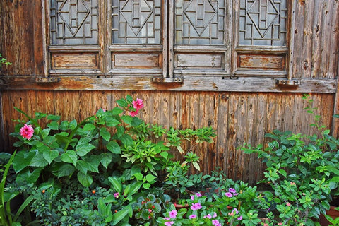 Latticed windows of an old house on Ziyang street in the old town-Linhai-Zhejiang Province-China Black Ornate Wood Framed Art Print with Double Matting by Su, Keren