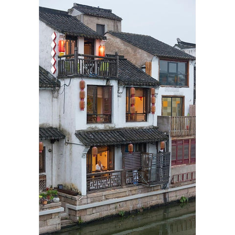 Traditional house along the Grand Canal-Wuxi-Jiangsu Province-China White Modern Wood Framed Art Print by Su, Keren